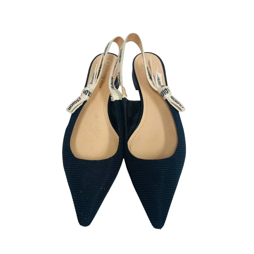 CHRISTIAN DIOR $990 Black Technical Fabric J’adior Ribbon Slingback Flats 41.5 - Picture 7 of 9